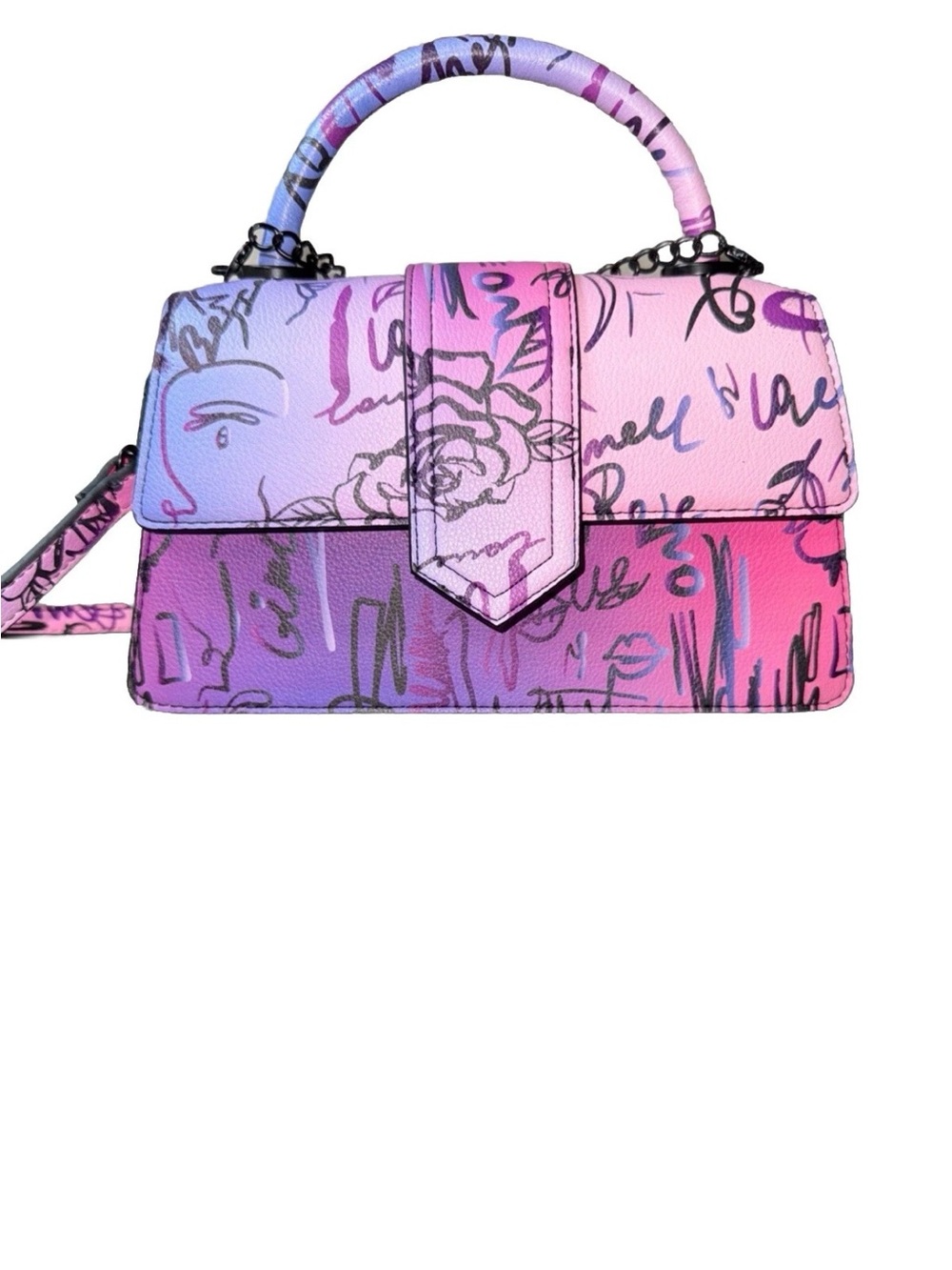 Aldo Pink and Purple Graffiti Satchel - Picture 3 of 10
